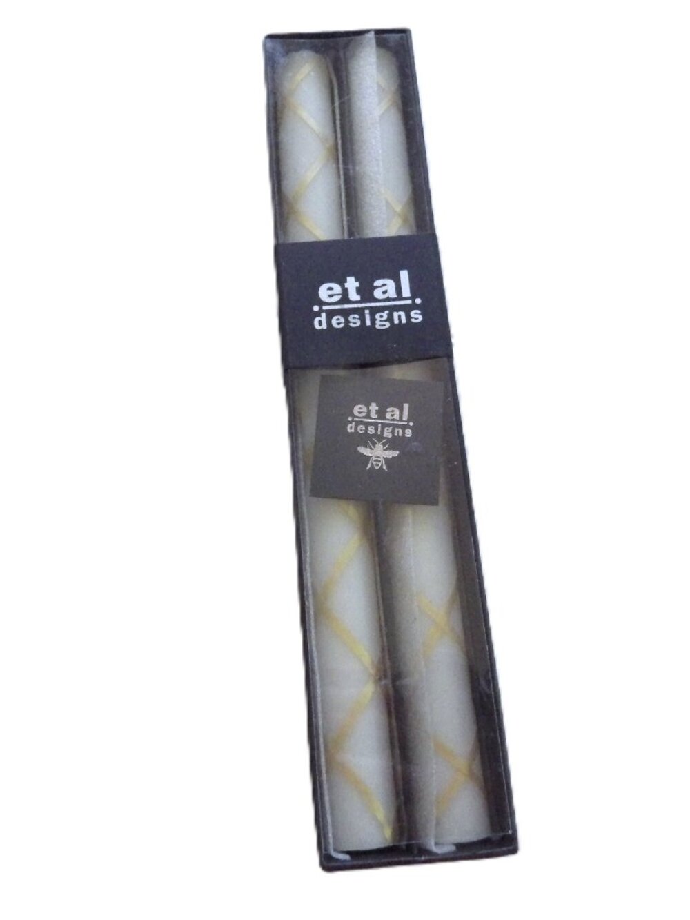 Et Al Designs Beeswax Taper Candles/ White & Gold/ New in Box